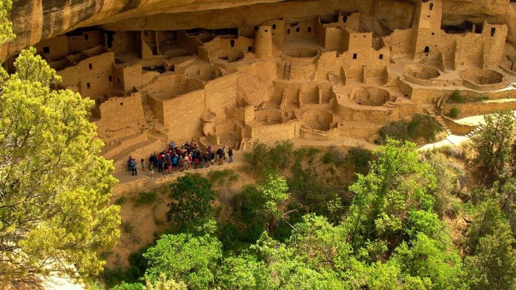 Tourists at Mesa Verde National Park in Colorado
