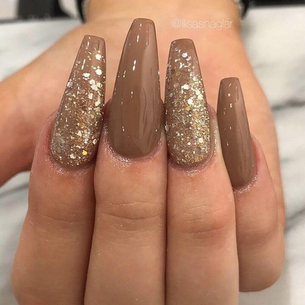 Brown & Gold Glitter Nails