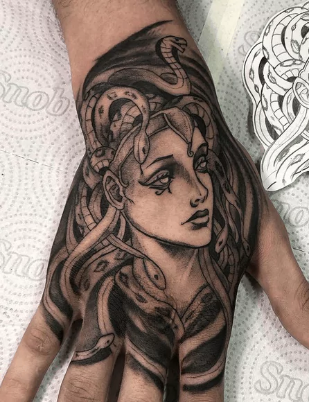 Hand medusa tattoo