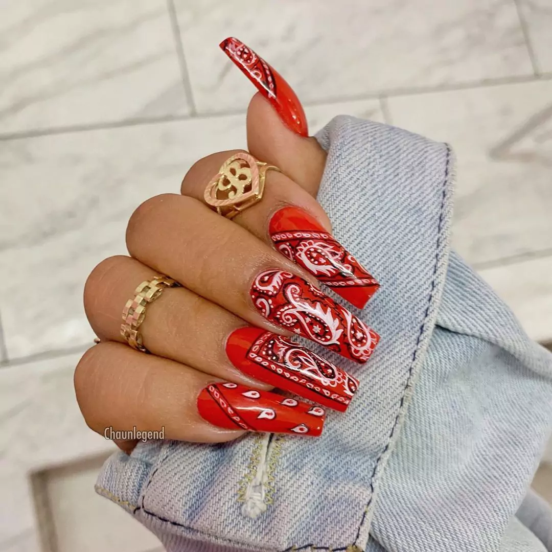 coffin baddie red acrylic nails