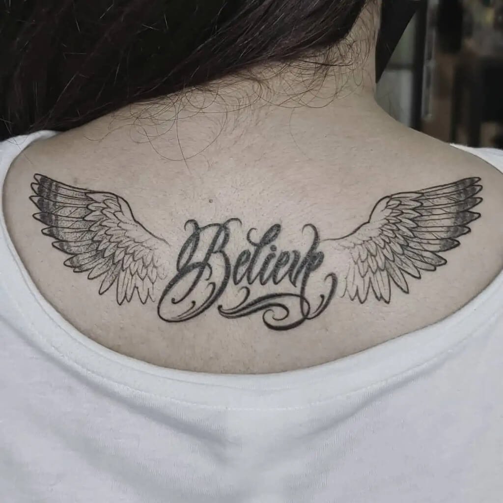 'Believe' Angel Wing Tattoo