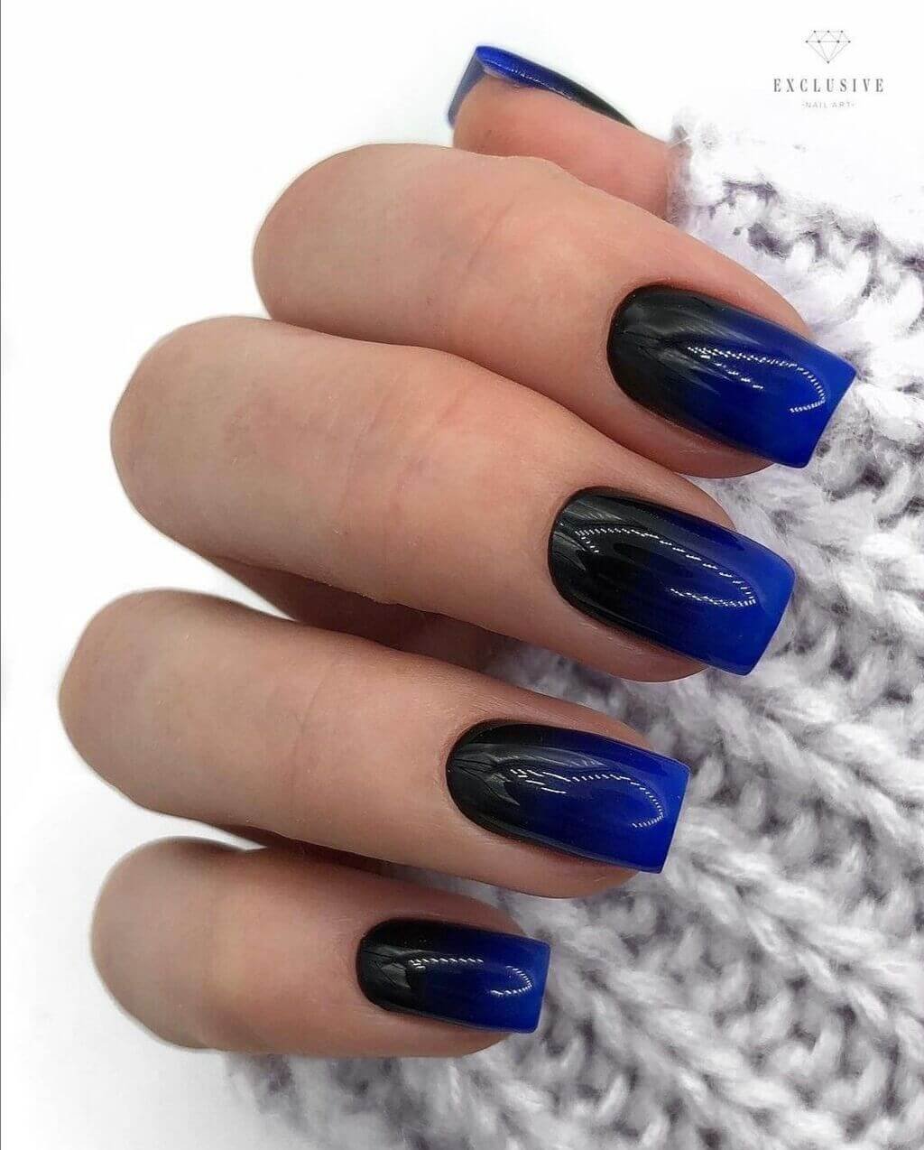 Blue and Black Gradient Nail