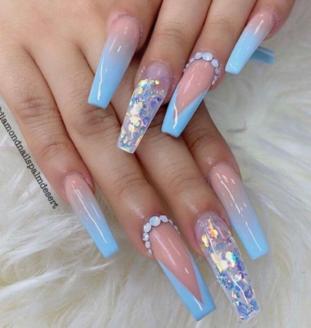 Ombre Nails with Blue Diamonds
