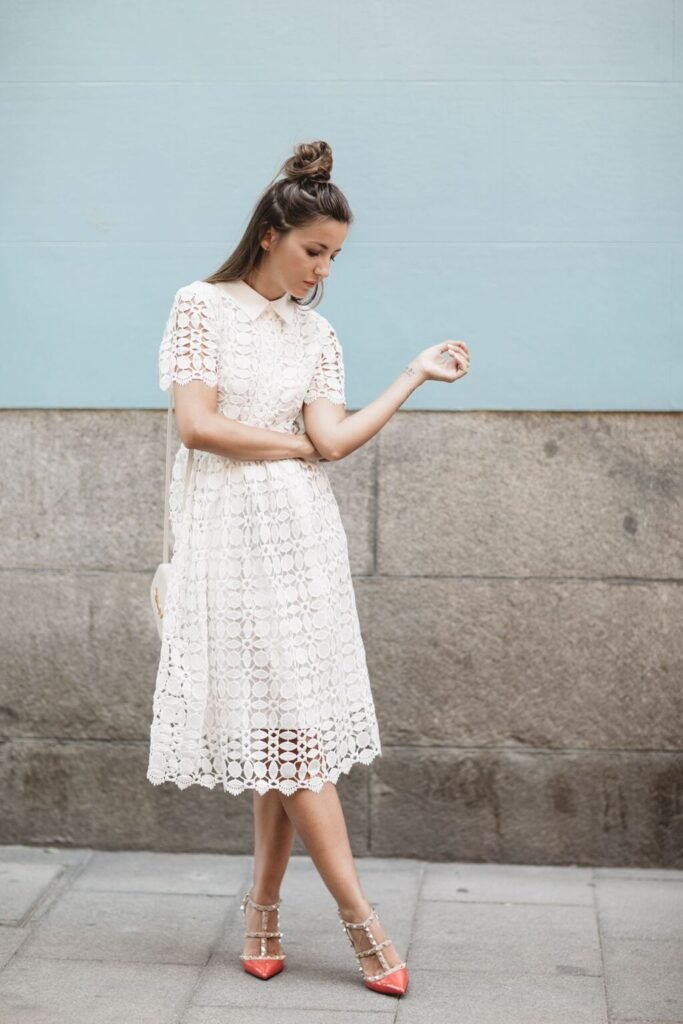 White Crochet Lace Midi Dress