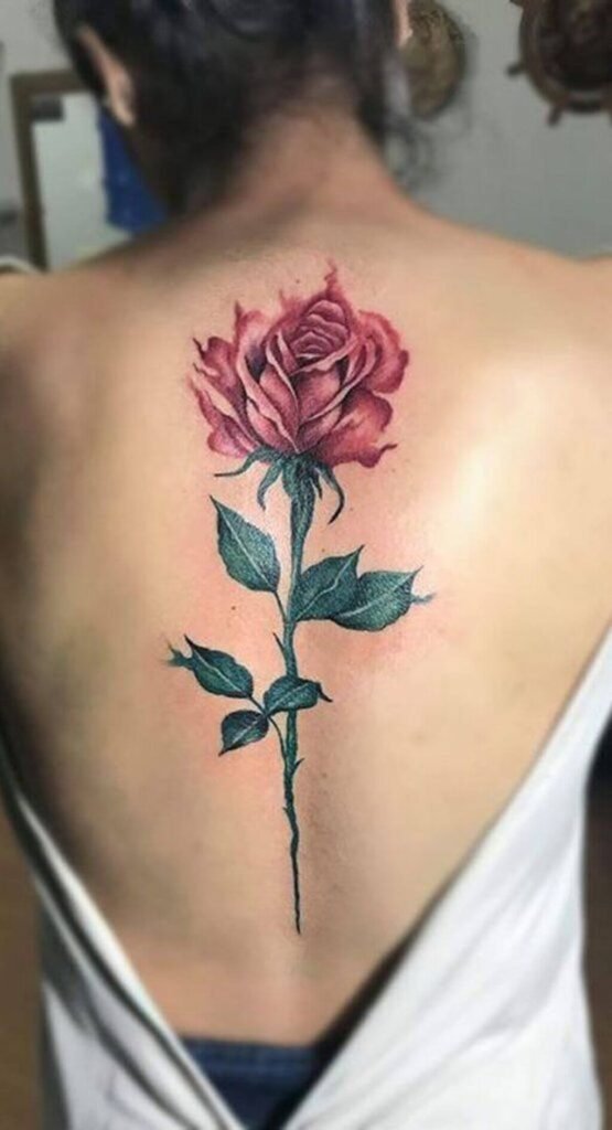Red & Black Rose Back Tattoos for Women