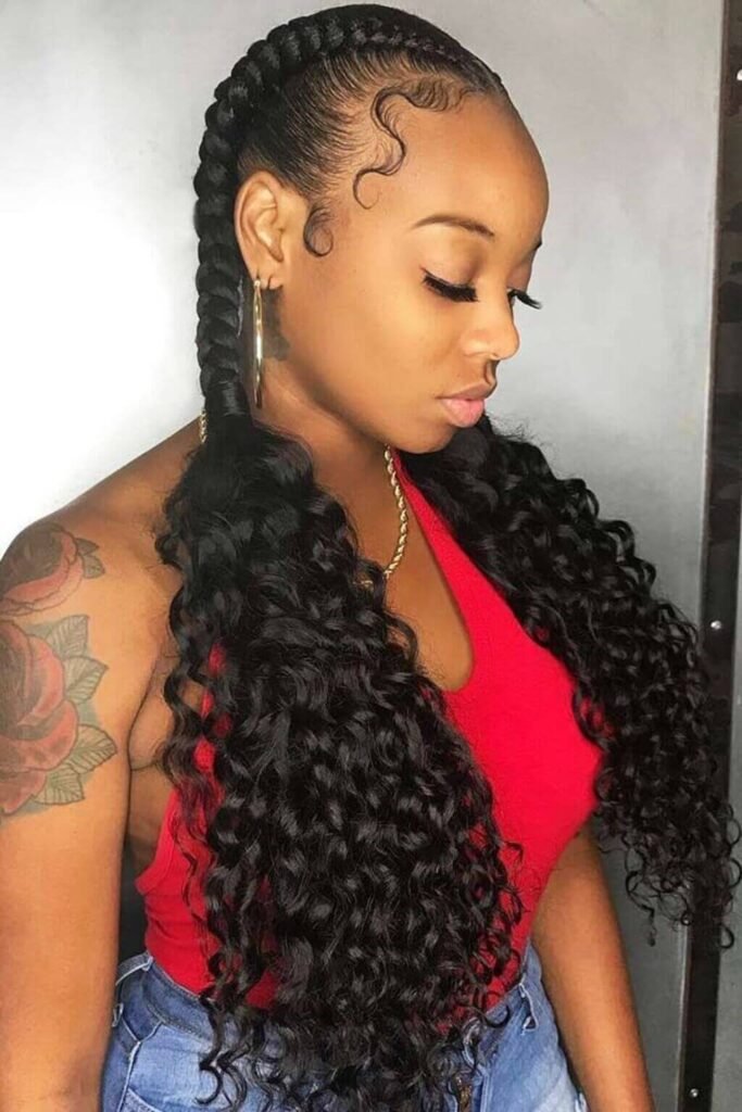 Two Braids with Curly Weave