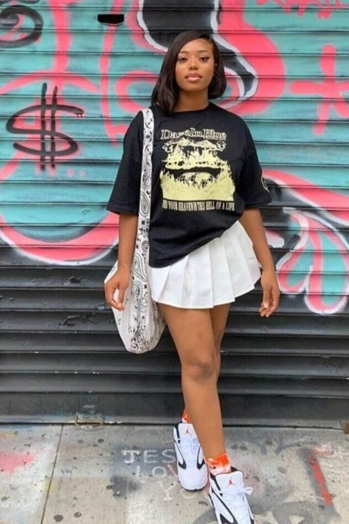 Pleated Mini Skirt with Graphic White Tee