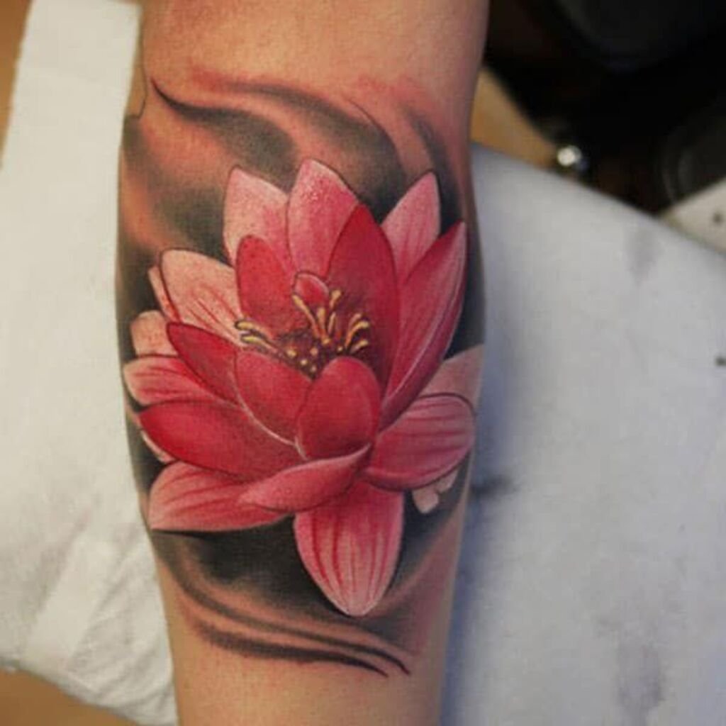 Red Lotus flower tattoo