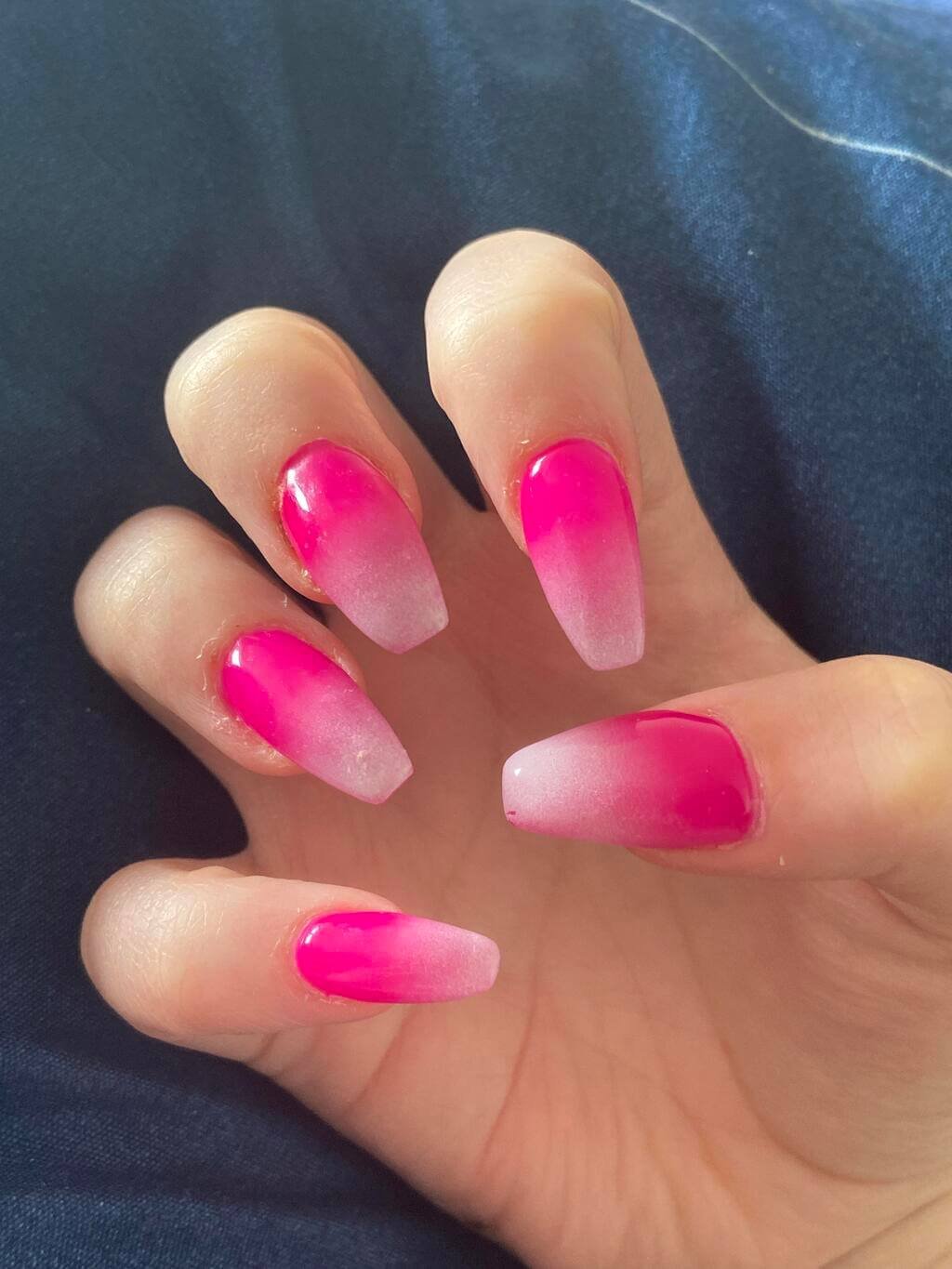 pink and white ombre nails with glitter