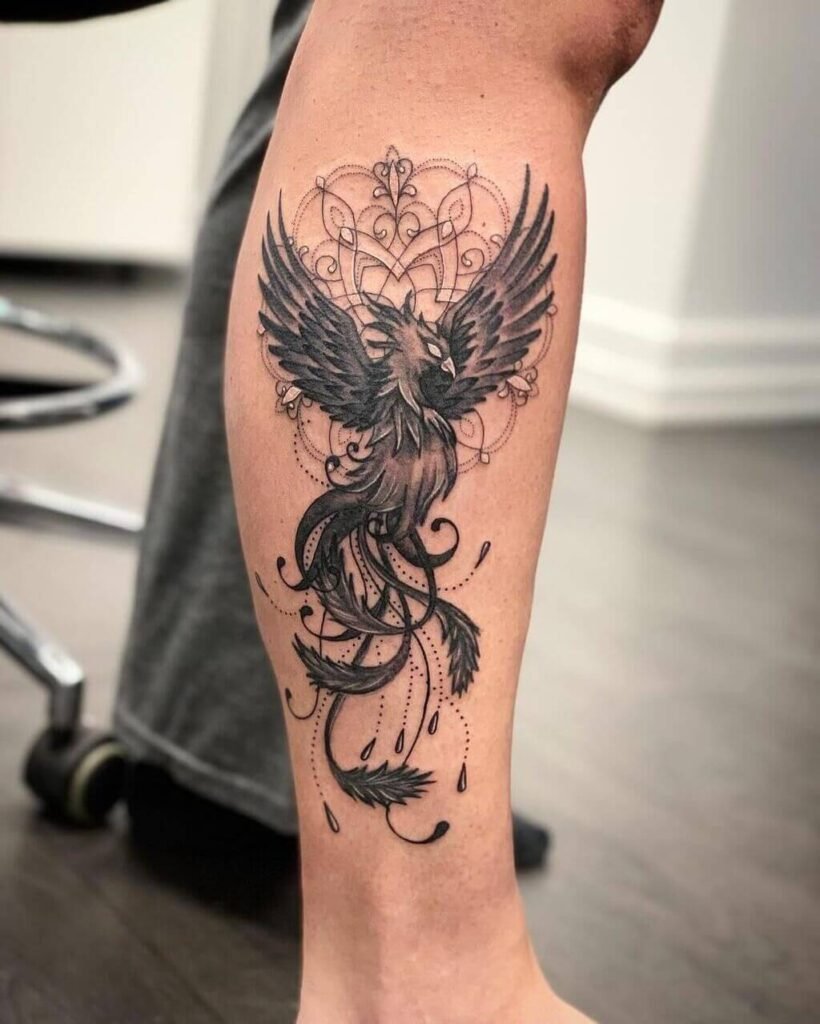 Blue Phoenix Baby Tattoo on Leg