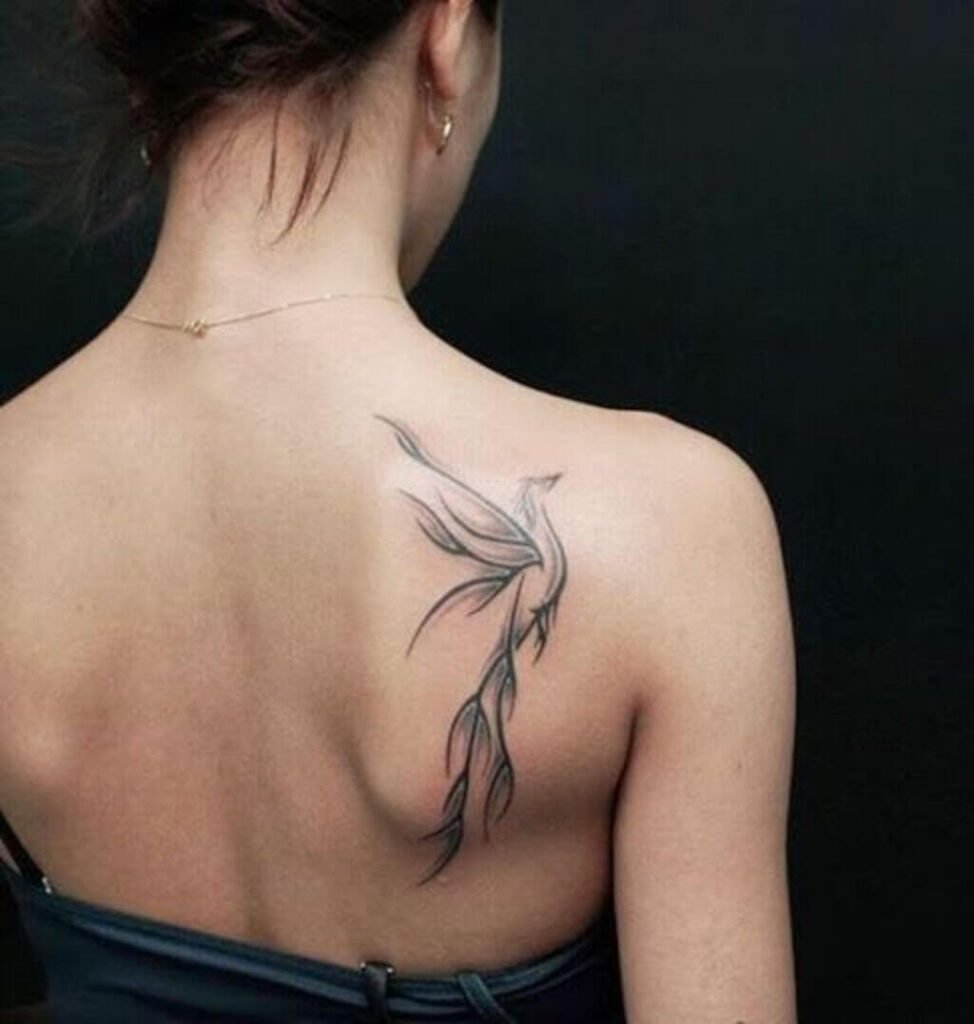 Fineline Phoenix Tattoo on Shoulder