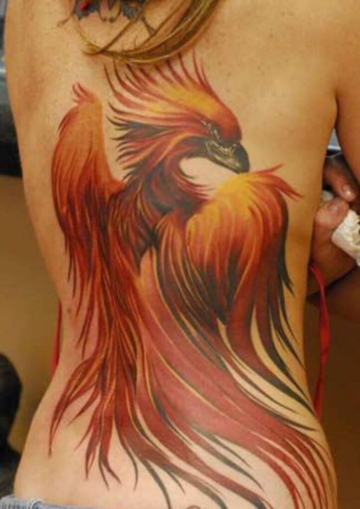 Phoenix Tattoo on the Back in Red Color