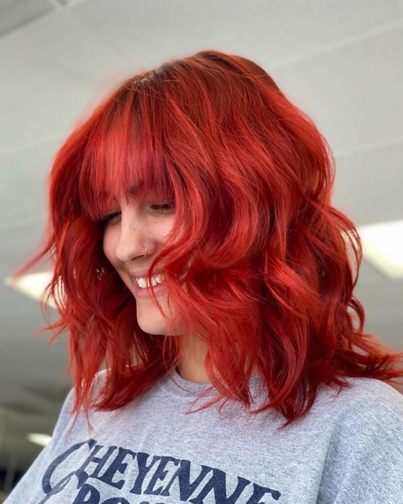 Fiery Red Hair with Voluminous Wolf Haircut