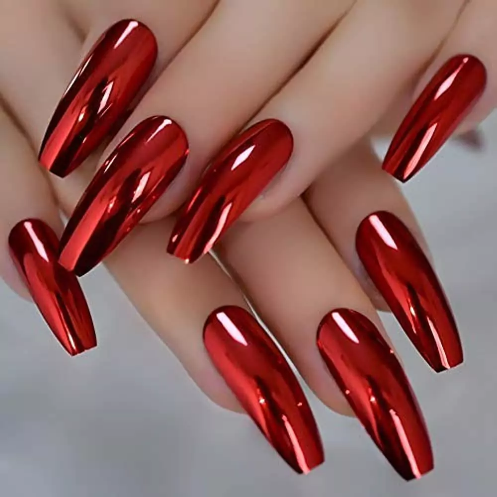 coffin red baddie nails