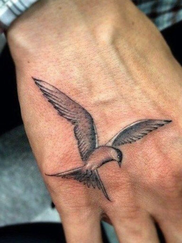 A Bird Hand Tattoo on a Man
