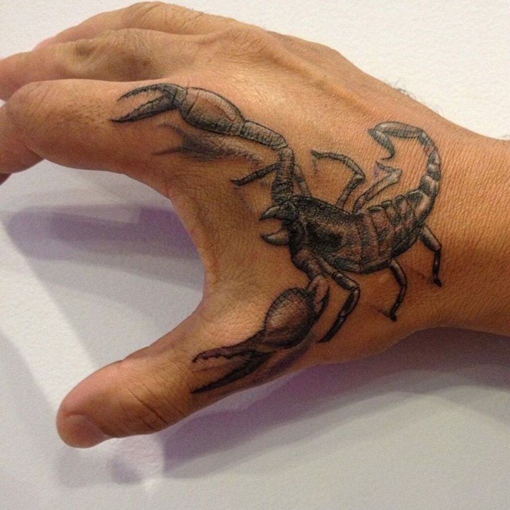  A Scorpion and a skull on a man's hand