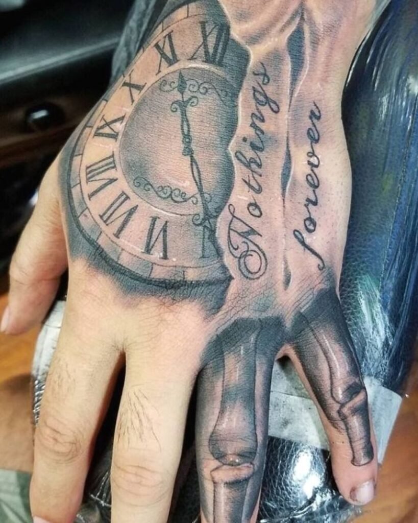 Hand Tattoo of a Clock
