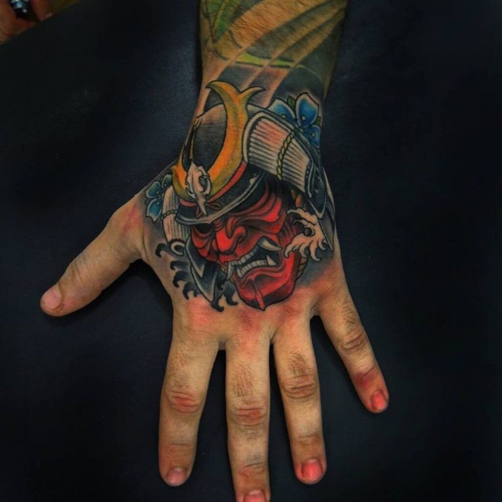 Samurai Tattoos on the Hands of Men