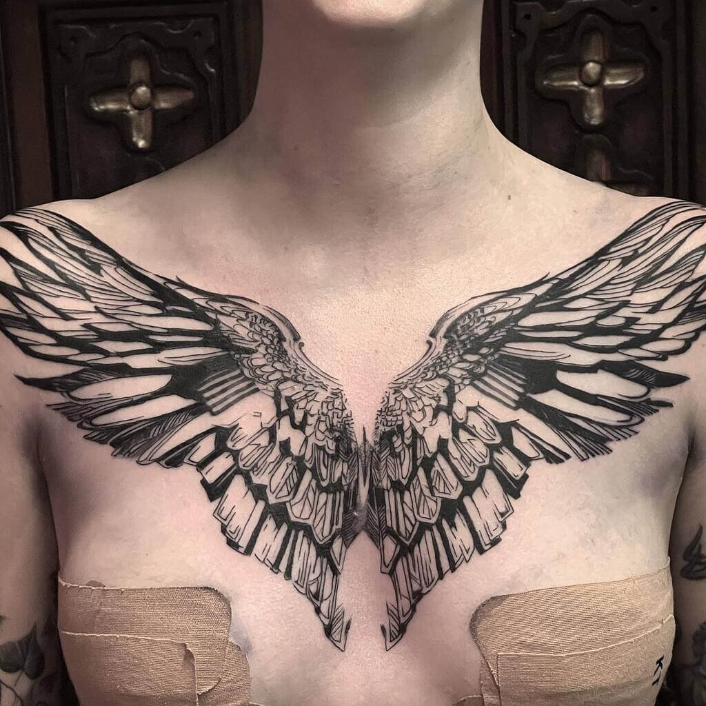 Women Angel Wings Chest Tattoo