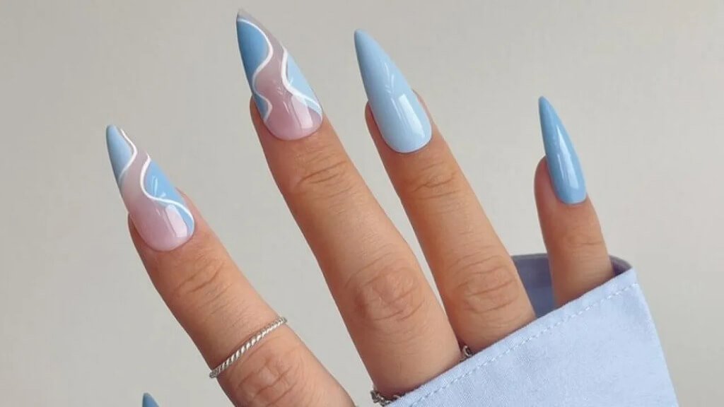 Ombre Blue and White Nails