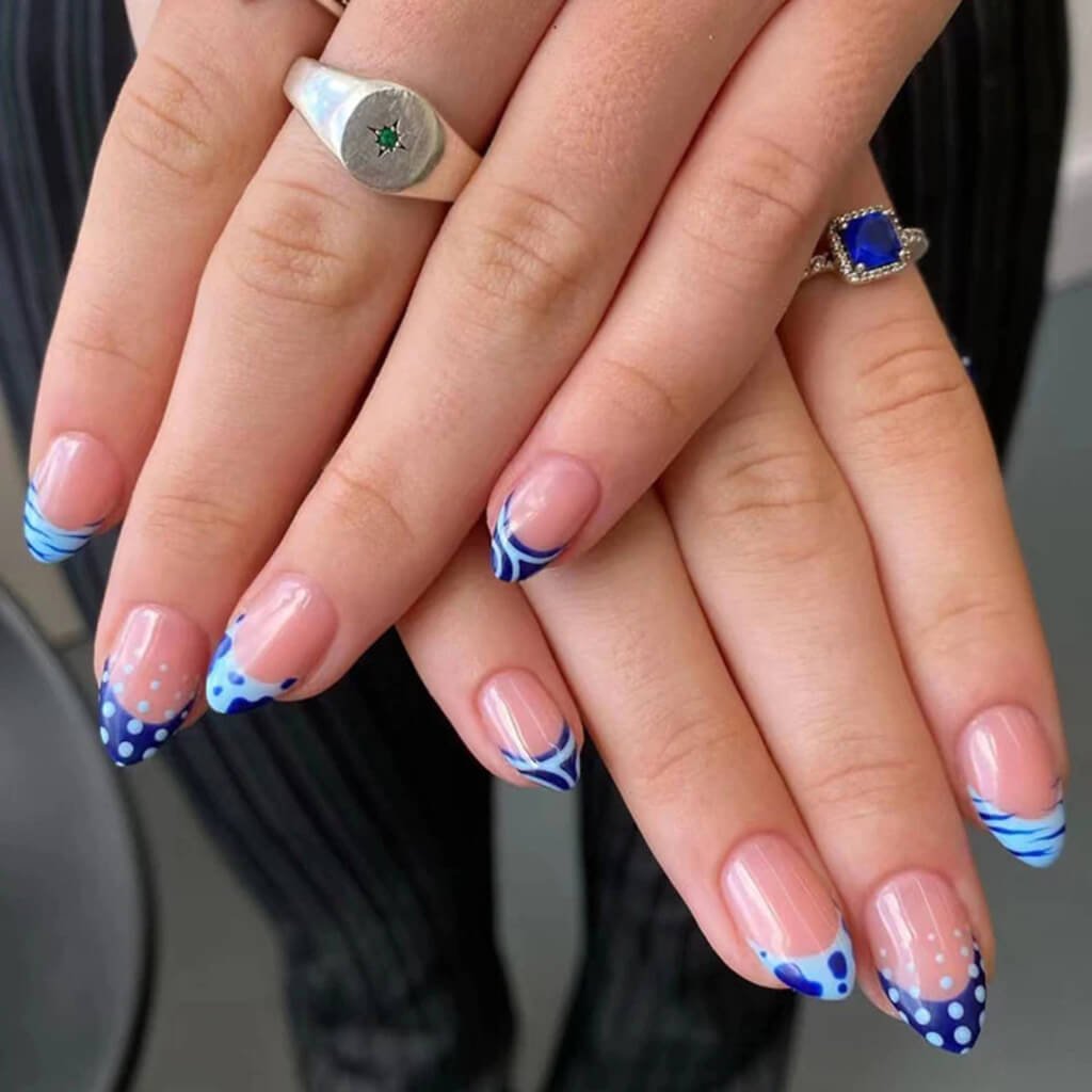 Rounded Blue Ombre Nails