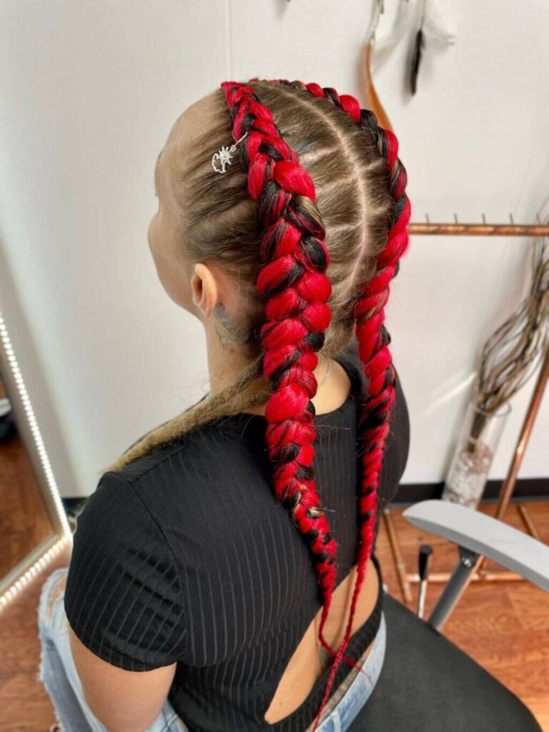 Cherry Red Two Braids Hairstyles
