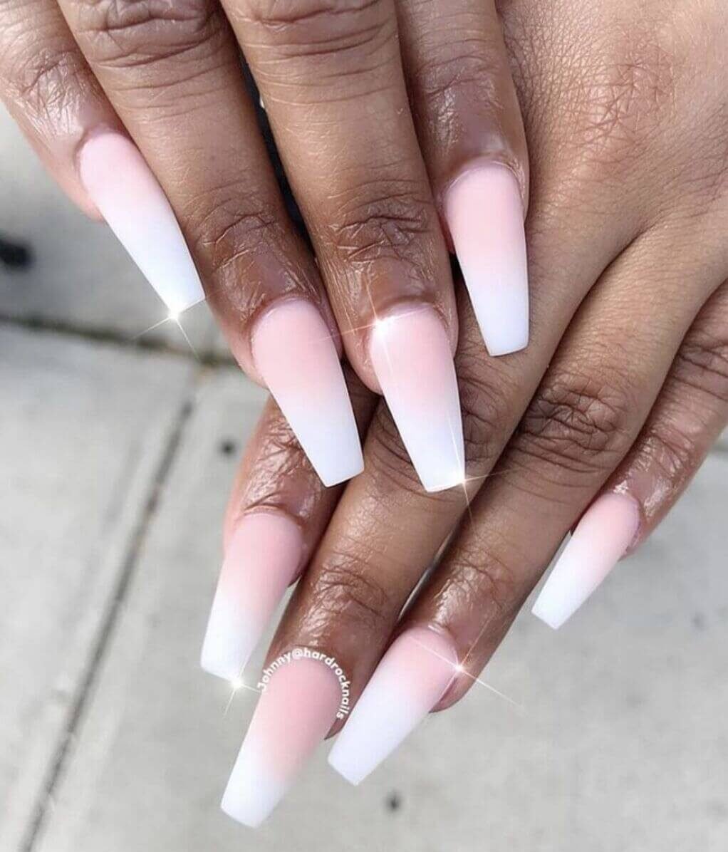 pink and white ombre nails design